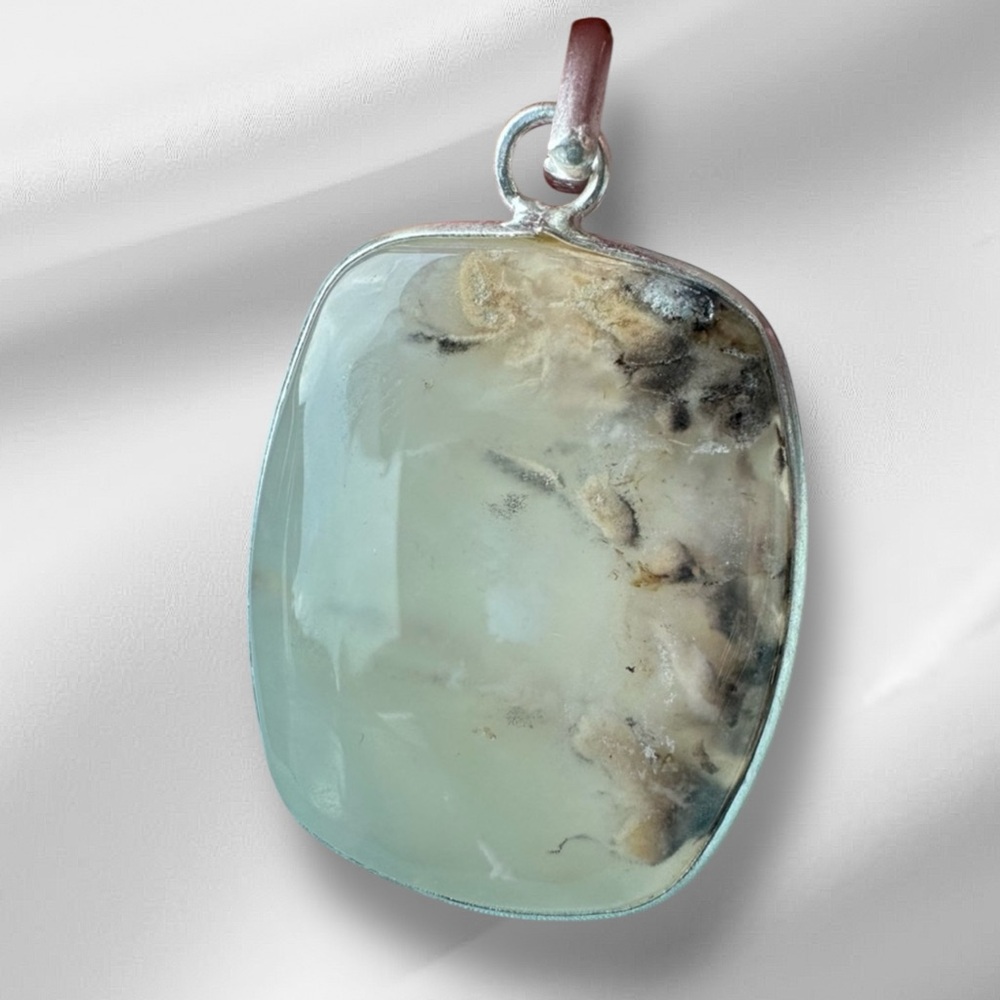 Hand Crafted Artisan AGATE - MONTANA MOSS Pendant Silver Bezel Earthy Organic